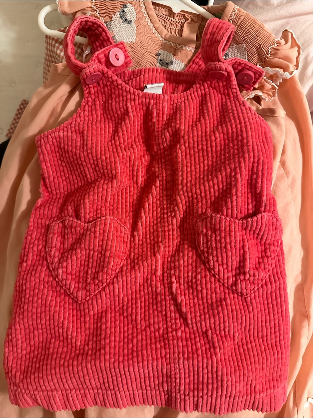Old Navy Red Corduroy Heart Pocket Pinafore Dress for Kids